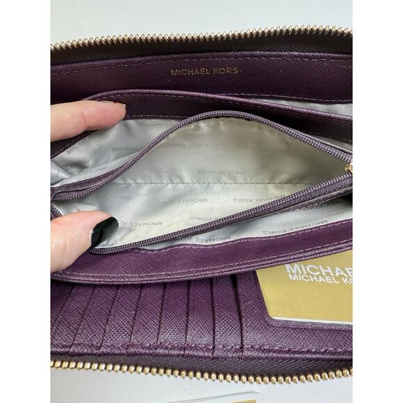 Michael Kors Continental Wallet Wristlet Leather Violet Purple Jet Set Travel - Picture 7 of 9